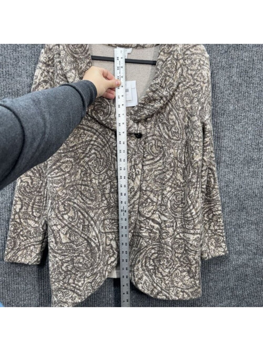 Pure Jill Knit Cardigan Womens XL Tan Paisley Curved Front Shawl Collar J Jill - Picture 6 of 8